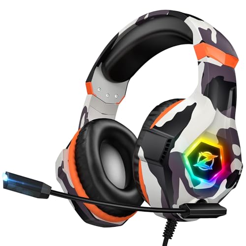 Ozeino Gaming Headset for PC, Ps4, Ps5, Xbox Headset with 7.1 Surround Sound, Gaming Headphones with Noise Cancelling Mic RGB Light Over Ear Headphones for Xbox Series X/S, Switch-Camo - color: Camo