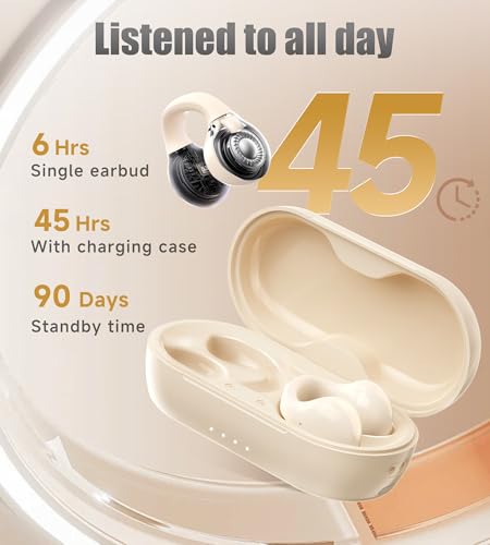 King Lucky i21 Open Ear Clip On Earbuds Wireless Bluetooth Ear Clip Headphones with Mic,Noise Cancelling, Waterproof IPX4,for Small Ears,Perfect for Running,Sports,Glasses Wearers (White) - color: White