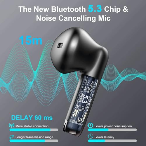 Wireless Earbuds, Bluetooth 5.4 Earbuds Stereo Bass, Bluetooth Headphones | in Ear Noise Cancelling Mic, Sports Earphones IP7 Waterproof, 32H Playtime USB C Mini Charging Case Ear Buds for Android iOS - color: Deep Black