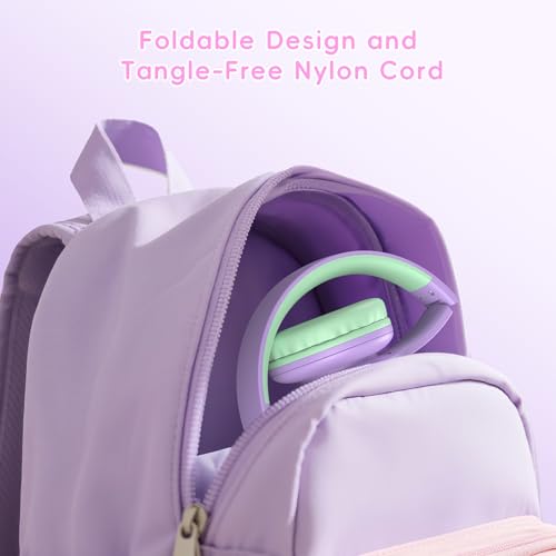Candy Bila Kids Bluetooth 6.0 Headphones, LED Light, 85Hours Playtime - color: Green and Purple