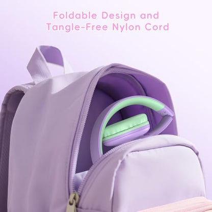 Candy Bila Kids Bluetooth 6.0 Headphones, LED Light, 85Hours Playtime - color: Green and Purple