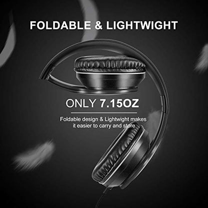 LORELEI X6 Over-Ear Wired Stereo Bass Headphones with Microphone, Lightweight, Foldable & Portable with 1.45M No-Tangle for Smartphone, Tablet, MP3/4, Space Black - color: Space Black