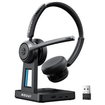Wireless Headset with Mic for Work, Wireless Headphones with Mic(Noise Cancelling & Mute Button),65H Battery with Charge Base Bluetooth Headset with Microphone for PC/Call Center/Computer/Zooms/Teams