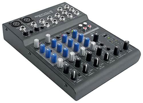 Rockville ROCKMIX 8 Channel USB Mixer with Interface, Compressor, Bluetooth | 2 XLR/1/4" Inputs, 48V Phantom Power, 3-Band EQ, FX Send, RCA Aux