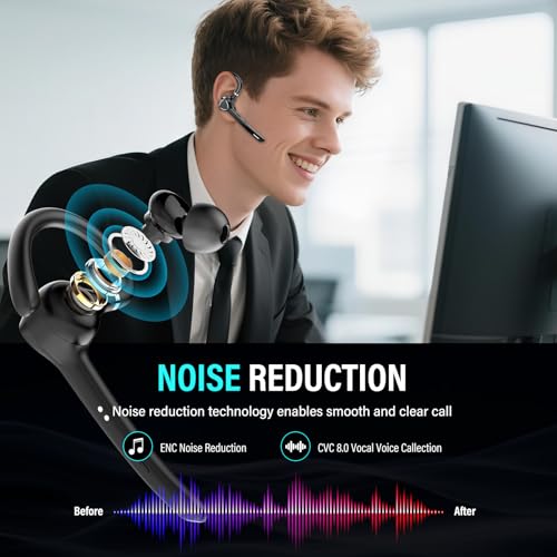 Bluetooth Headset, Single-Ear ENC Mic, APTX HD Audio, Dual Device Connectivity, Noise Cancelling Mic, Ideal for Truckers & Office