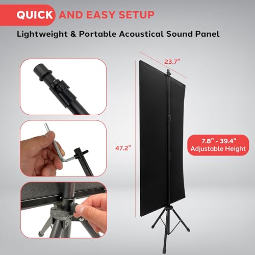 Pyle Microphone Isolation Panel with Height Adjustable Tripod Stand - High Density 2" Thick Foam Sound Dampening Wall - Foldable & Portable Mic Shield for Podcasts, Singing, Recording, Broadcasting - size: 1-Pack