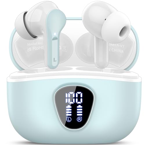 Wireless Earbuds, Bluetooth 5.4 Headphones HiFi Stereo, Bluetooth Earbuds | With ENC Noise Cancelling Mic, IP7 Waterproof in Ear Earphones,48H, LED Display Ear buds for Pad Phones Workout Sports, Azure - color: Azure