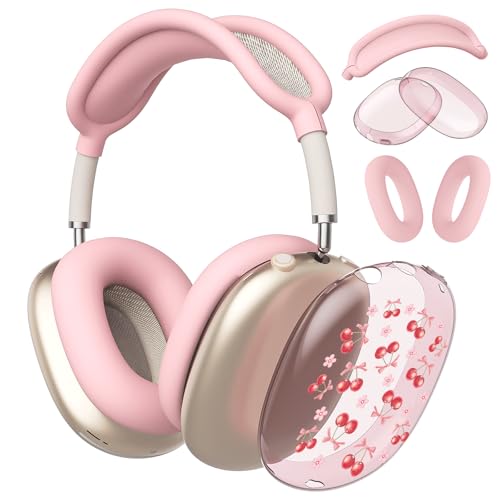 Girl Flower Cherry Clear Case for Airpods Max Headphones Cute Kawaii Bow Soft TPU Ear Cups Cover Anti-Scratch Silicone Ear Pad Protective Case Lovely Headband Cover for Apple Airpods Max - color: Flower cherry 14