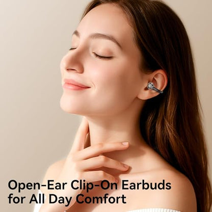 Open Ear Clip on Earbuds Bluetooth Headphones Wireless Ear Buds | Bluetooth 5.4 LED Digital Display IPX5 Waterproof HiFi Stereo 36H Playtime Comfortable Lightweight - color: Black