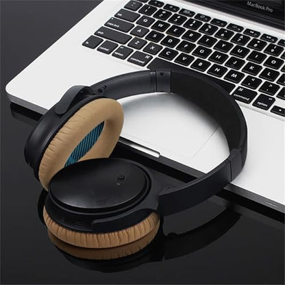 Replacement Ear Pads for Bose QuietComfort 35 35 II 15 25(qc 35 25 15/QC35 ii), Headphone Ear Covers, High Density Memory Cotton, Soft Leather, Adaptive Noise Isolation Headphones Pads Cushions - color: khaki, style: QC25