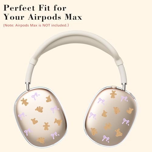 Bear Bowknot Clear Case for Apple AirPods Max, Anti-Scratch Ear Pad Covers/Ear Cups Cover/Headband Cover, Headphone Protective Accessories for AirPods Max(2020 Lightning/2024 USB-C) - color: Bear Bowknot/Beige