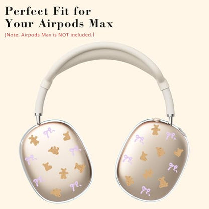 Bear Bowknot Clear Case for Apple AirPods Max, Anti-Scratch Ear Pad Covers/Ear Cups Cover/Headband Cover, Headphone Protective Accessories for AirPods Max(2020 Lightning/2024 USB-C) - color: Bear Bowknot/Beige