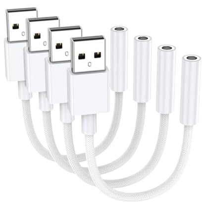 4 Pack USB to 3.5mm Audio Jack Adapter, Audio Aux Cable External Stereo Sound Card, USB to 3.5mm TRRS Female Headset for PS5 PS4 Headphone PC Laptop Linux Desktops and More Device - size: 4 Pack
