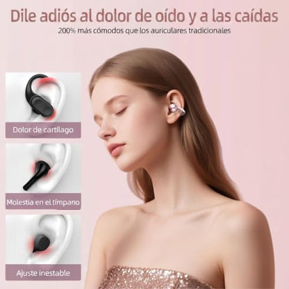 Open Ear buds,Clip On Earbuds Wireless with Touchscreen Case, Lightweight 4g , Bone Conduction Headphones for Running, Workouts , 50H Battery for Glasses wear , small ears,Bluetooth 6.0 , Rose Gold - color: Rose Gold