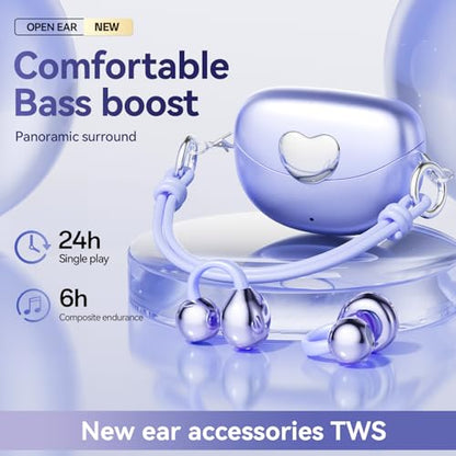 Clip-On Open Ear Earbuds for Women, Bluetooth 6.0 Wireless Earbuds with Hi-Fi Stereo Sound, Lightweight Headphones for Small Ears, Comfortable All-Day Wear, 40H Playtime, USB-C, Daily Use - color: Purple
