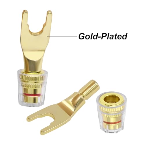 XMSJSIY Y Spade Plug 4mm Banana Female Plug Connector Black & Red U Fork | Y Spade to Banana Jack Speaker Wire Connector Gold-Plated for Speaker Cable, Sound System - 2 Pairs