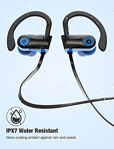 Bluetooth Headphones, Otium Wireless Sports Earbuds, Waterproof IPX7 w/Mic, HD Stereo in-Ear Earphones, Case, Fast Pairing, Gym Running Workout, 10 Hrs Battery Noise Cancelling Headsets - color: Blue
