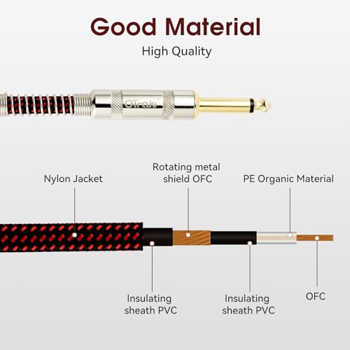 OTraki 3FT Guitar Cables 2 Pack Electric Guitar Chord 1/4 Inch Straight to Right Angle 6.35mm Gold Plated TS Plug Nylon Connect Guitar Instrument Cable for Guitar Bass Drum Audio Device 1M | Straight to Right Angle 6.35mm Gold Plated TS Plug Nylon Connect