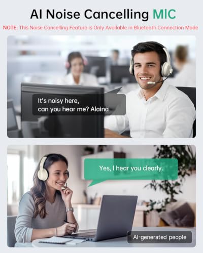 AOC Wireless Headset with Mic for Work, AI Noise Cancelling, Bluetooth | AI Noise Cancelling Mic, Bluetooth 5.3, USB-A/C Dongle Included, Mic Mute, Compatible with PC, Laptop & iPhone - color: Apricot Black