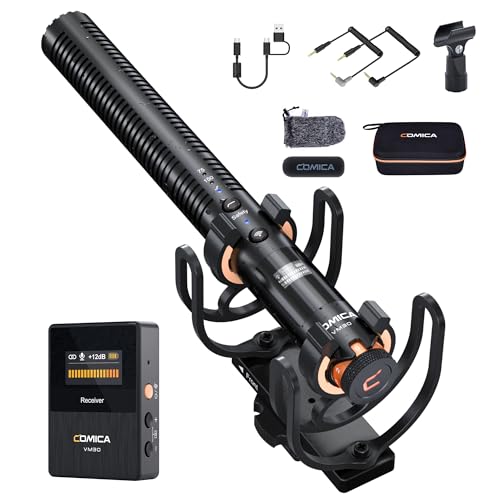 COMICA VM30 Wireless Shotgun Microphone for iPhone Canon Nikon Sony Camera | Wired&Wireless Modes, Noise Cancellation, Safety Mode, 48H Working, 328ft Range, Video Mic for Film Podcasting Live Streaming