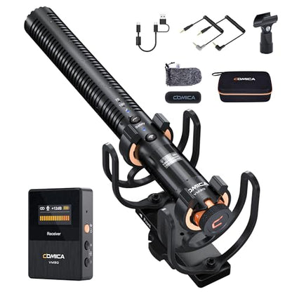 COMICA VM30 Wireless Shotgun Microphone for iPhone Canon Nikon Sony Camera | Wired&Wireless Modes, Noise Cancellation, Safety Mode, 48H Working, 328ft Range, Video Mic for Film Podcasting Live Streaming