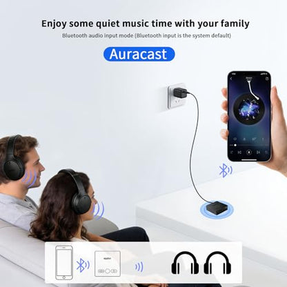 Auracast Broadcast Transmitter with LC3 Low Latency Audio Codec, Bluetooth & Wired Dual Input Mode, Optical Digital, RCA, AUX, USB-C Audio Input, Wireless Audio Sender for TV, Projector, Home Stereo