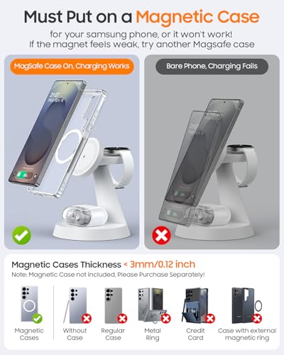 Meifigno Magnetic Wireless Charger for Samsung, 3 in 1 Charging Station Compatible with MagSafe Samsung Charger for Galaxy S26 Ultra S25 Z Fold7/Flip7, Charger Stand for Galaxy Watch Ultra 8 7, White - color: WHITE