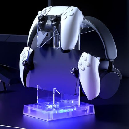 Hzxkqmil Controller Holder Headset Stand for PS5/PS4/Xbox One/Switch Pro | 2 Tier Acrylic Gaming Console Gamepad Stand Accessories Universal for PS Portal/Steam Deck/Switch 2/MSI Claw/Rog Ally
