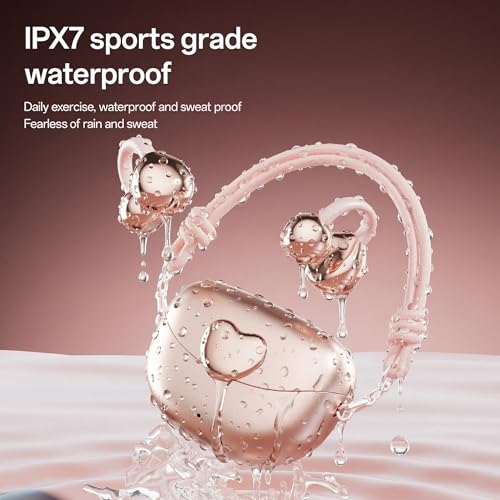 HJX 3rd Gen Clip On Earbuds, Open Ear Bluetooth 6.0 Wireless Headphones with Mic, Freeclip Secure Fit for Small Ears and Glasses,Running Ear Buds for Work Out,50H Playtime, ENC, IPX7 Waterproof,Pink - color: Pink