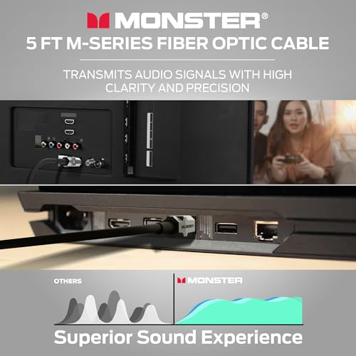 Monster M-Series 1000 Fiber Optic Toslink Cable, Optical Digital Audio Cable for Sound Bar and Home Theater System, Gold-Plated Connectors, 5 ft - size: 5 Feet