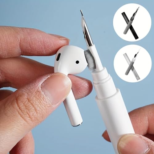 3-in-1 Earbud Cleaning Pen for AirPods Pro 1 2 3, AirPods Cleaner Pen with Metal Tip, Soft Brush and Flocking Sponge for Charging Cases, Wireless Earphones, Phones, Keyboards and Electronics, White