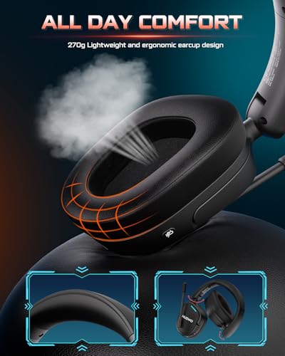 NUBWO Wireless Gaming Headset for PS5, PS4, PC, Laptop, Mac, 3 in 1 Gaming Headphones with 7.1 Surround Sound, Noise Canceling Mic, 20ms Low-Latency, 80Hr Battery, 2.4GHz/Bluetooth 5.4/3.5mm Wired - color: Black