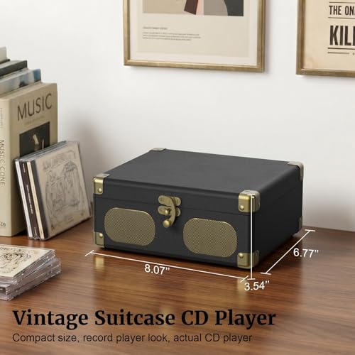 RetroAudio CD Player with Speakers Retro Portable CD Players for Home Music Player with Remote Control,V5.4 Bluetooth in&Out Desktop Suitcase CD Player with AUX in, Headphone Jack,USB Playback，Black - color: Black