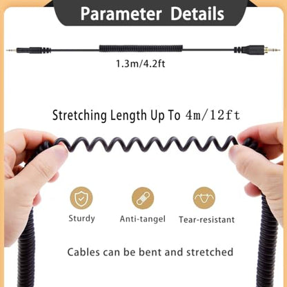 FAAEAL ATH-M50x Replacement Audio Cable,Coiled AUX Cord Compatible with ATH-M40x M60x M70x Wired Headphones with 6.35mm (1/4") Adapter 3.5mm 4.2ft-12ft