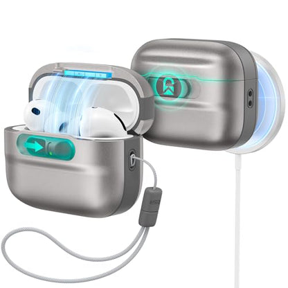 ESR for AirPods Pro 3 Case (2025), Compatible with MagSafe, Titanium | Compatible with AirPods Pro 3 (USB-C Cable), Magnetic Lid, Full Drop Protection Cover with Lanyard - color: Titanium, size: AirPods Pro 3 Case