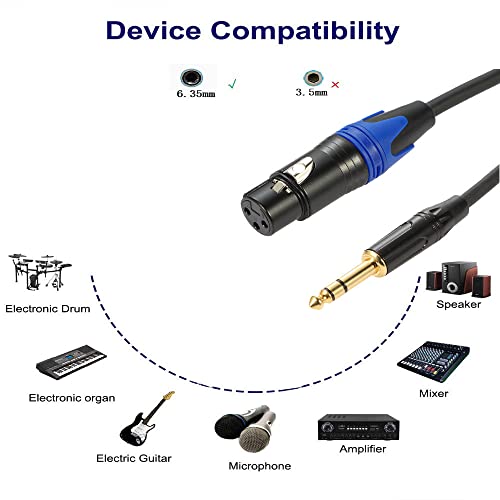1/4 to XLR Cable, 1/4 Inch (6.35mm) TRS to XLR Female Stereo Audio Balanced Interconnect Cable Cord Gold Plated Plug Compatible with Microphone, Mixer, Speakers, DJ, Guitar - 6.6Feet - color: 6.6 feet