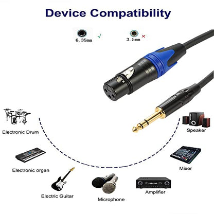 1/4 to XLR Cable, 1/4 Inch (6.35mm) TRS to XLR Female Stereo Audio Balanced Interconnect Cable Cord Gold Plated Plug Compatible with Microphone, Mixer, Speakers, DJ, Guitar - 6.6Feet - color: 6.6 feet