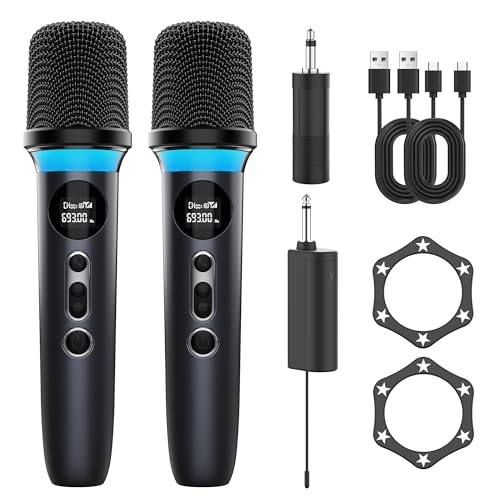 Wireless Microphone, One-Touch Mute & Dynamic RGB Lighting, Professional-Grade Dual Handheld Dynamic Microphone, 200-Foot Ultra-Long Range & 40-Hour Battery Life. for Singing and Family Gatherings.