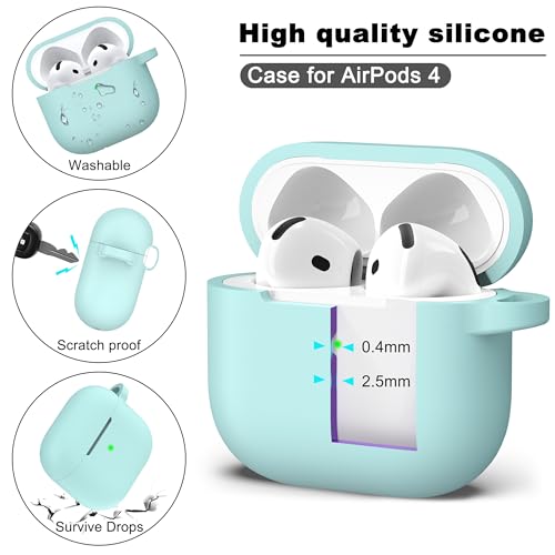 for AirPods 4 Case with Cleaner Kit,Full Protective Soft Skin Silicone Cover with Keychain for AirPods 4 Gen Case for Men Women,Compatible with Apple AirPods 4th Genaration Case 2024,Turquoise - color: C Turquoise