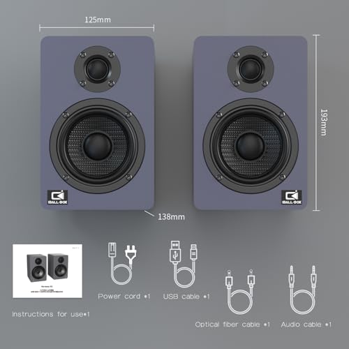 H2 Bookshelf Speakers, 60W Stereo, Record Player/Computers Speakers, DSP, Carbon-Fiber Woofer, Silk Tweeter, Optical/USB-C/AUX, Bluetooth 5.3, Slate Blue - color: slate blue