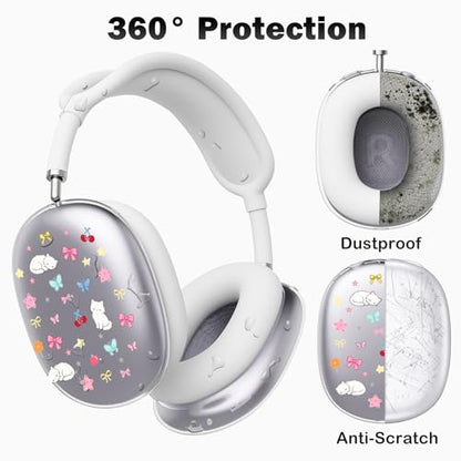 for AirPods Max Headphones Kitten Bow Ear Covers for AirPods Max 2 | Cute Clear Ear Cups Cover | White Silicone Ear Pad Case Headband Cover for Apple AirPods Max 2/1 (2026/2024/2020) - color: Kitten Bow B/White