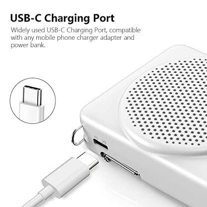 Mini Voice Amplifier with Microphone Headset, Portable Speaker with Mic | Quick Charging Amplifier, Wired Headset Microphone with Speaker for Teachers, Training, Meeting, Tour Guide, Yoga, Classroom - color: White