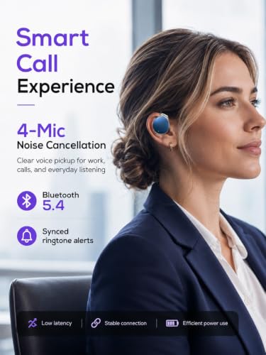 On Ear Headphones Bluetooth 5.4, Noise Cancelling Open Ear Headphones Wireless, Water-Drop Shaped Clip On Sport Headset Bluetooth with 4 Microphone, Comfort Fit Earphones with Long Battery Life - color: blue&silver&black