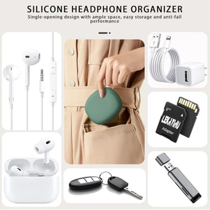 3Pcs Silicone Headphone Organizer,Earbud Case,3Pcs Data Cable Storage Case,Silicone Pouch for Earbud,Mini Key Box-Portable Wired Headphone Organizer (3)