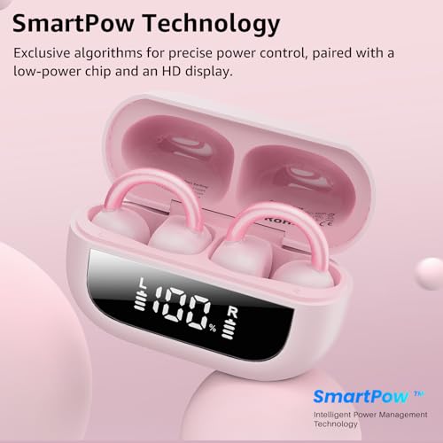 TOZO OpenEarRing Open Ear Earbuds 40H Bluetooth 5.4 Lightweight Comfort | Open Ear Clip On Wireless Earbuds with Smart Digital LED Display, Stable Connection, Secure Fit for Driving Workout Rose Gold - color: Rose Gold
