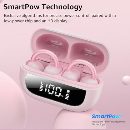 TOZO OpenEarRing Open Ear Earbuds 40H Bluetooth 5.4 Lightweight Comfort | Open Ear Clip On Wireless Earbuds with Smart Digital LED Display, Stable Connection, Secure Fit for Driving Workout Rose Gold - color: Rose Gold