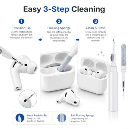 White Multi-Functional Earbud Cleaning Pen Kit, Wireless Earphone Cleaner Tool with Storage Case, Fluff Brush & Metal Pick for Bluetooth Earbuds Charging Case, Phone Port Camera Lens Cleaning Tool - color: White