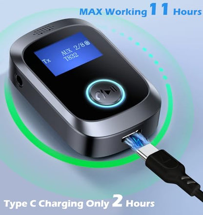 KAIY Bluetooth Adapter for Airplane Headphones | Bluetooth Transmitter for TV/PC/Gym, Bluetooth Receiver for Stereo Receiver, Wireless 3.5mm AUX Adapter for Car Music