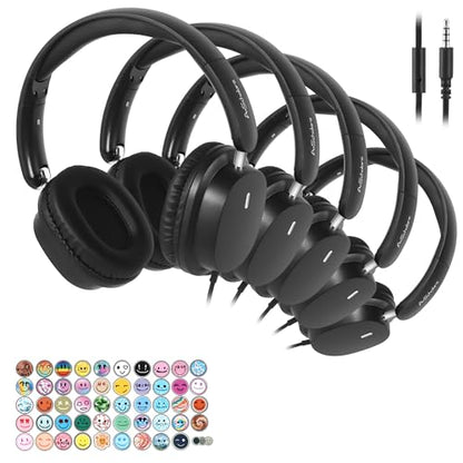Kids Wired Headphones for School, 5-Pack, Foldable with Mic | Stereo sound, Comfortable over-ear fit, 3.5 mm jack, Ideal for classrooms, iPads, tablets, computers and travel - color: 5 Pack-Black