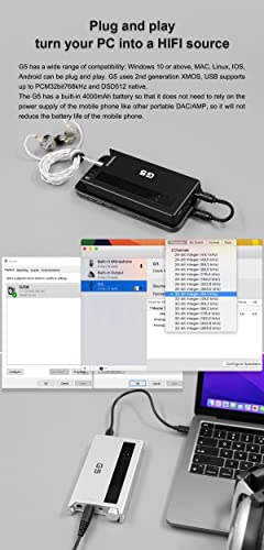 Fanmusic Topping G5 Headphone Amplifier Portable ES9068AS DAC&Amp LDAC Hi-res Audio Support up to DSD512 768kHz (Silver) - color: Silver